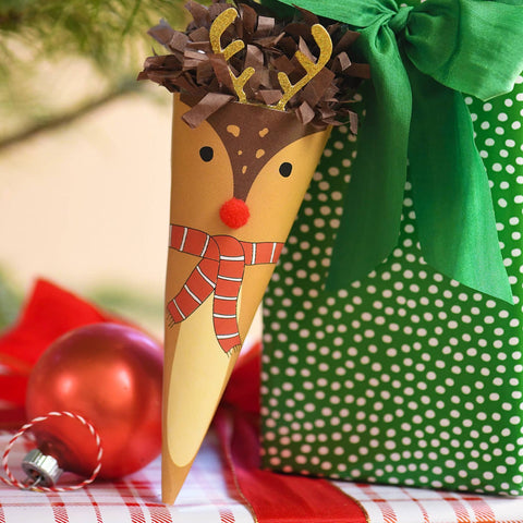 TOPS Malibu - Mini 7" Surprise Cone - Christmas -Reindeer w/Golden Antlers