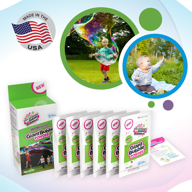South Beach Bubbles WOWmazing™ Bubble POWDER (6 packets) - Turns Dish Detergent into Giant Bubbles. Makes 6 GALLONS! Made in USA