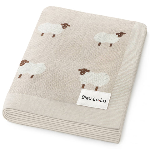 Bleu La La 100% Luxury Cotton Receiving Swaddle Baby Blanket - Sheep: Grey