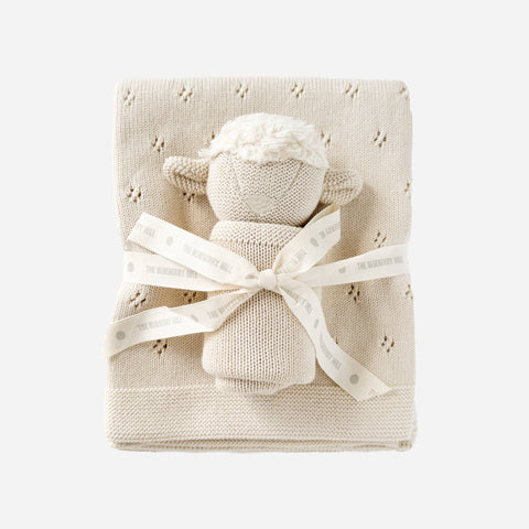Set Pique Blanket Lamb Lovey Gift Cream Organic Cotton: Cream