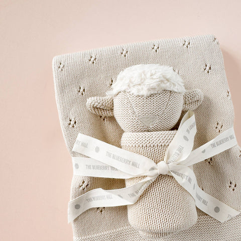 Set Pique Blanket Lamb Lovey Gift Cream Organic Cotton: Cream