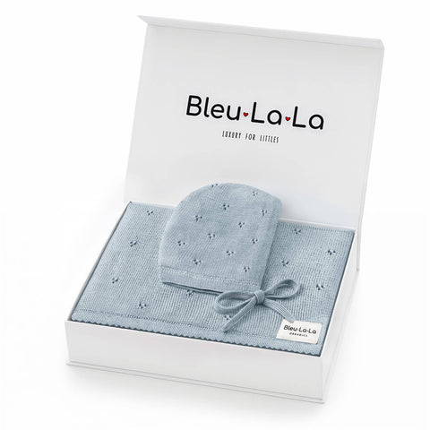 Bleu La La 100% Organic Cotton Luxury Organic Blanket + Hat Gift Set: Butter Cream