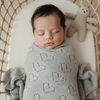 Bleu La La 100% Luxury Cotton Receiving Swaddle Baby Blanket - Heart: Denim Blue