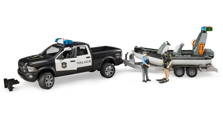 Bruder 02507 Ram 2500 Police Pickup, L+S Module, Trailer with Boat and 2 Figures