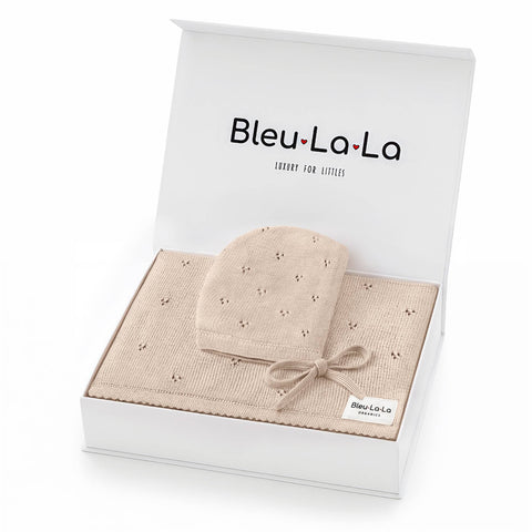 Bleu La La 100% Organic Cotton Luxury Organic Blanket + Hat Gift Set: Oatmeal