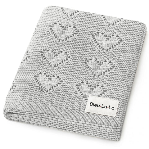 Bleu La La 100% Luxury Cotton Receiving Swaddle Baby Blanket - Heart: Grey