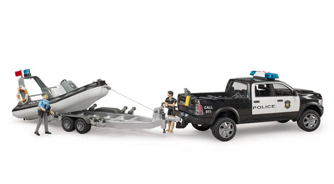 Bruder 02507 Ram 2500 Police Pickup, L+S Module, Trailer with Boat and 2 Figures