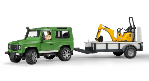 Bruder 02593 Land Rover Defender Station Wagon with Trailer, JCB Micro Excavator, Figure
