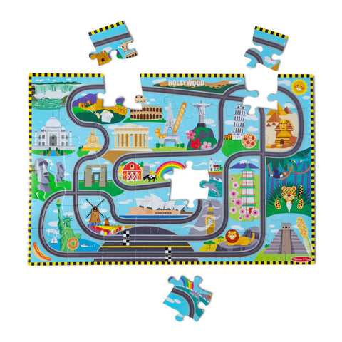 Melissa & Doug Tracks Race Around The World Floor Puzzle- 48 Pieces