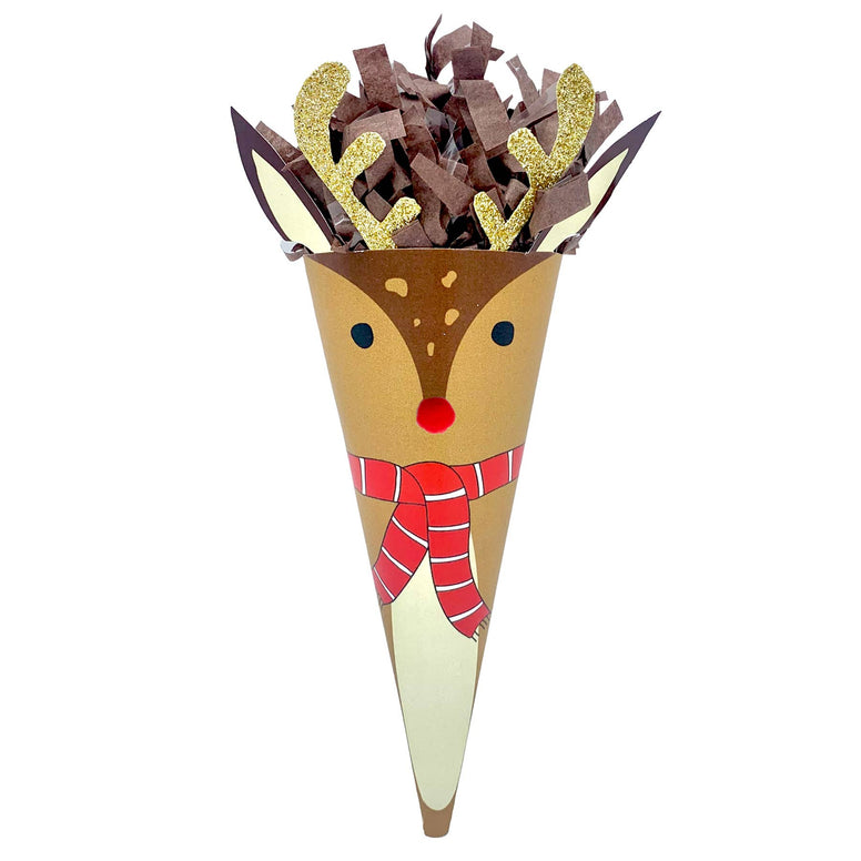 TOPS Malibu - Mini 7" Surprise Cone - Christmas -Reindeer w/Golden Antlers