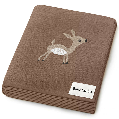Bleu La La 100% Luxury Cotton Receiving Swaddle Baby Blanket - Deer: Mocha