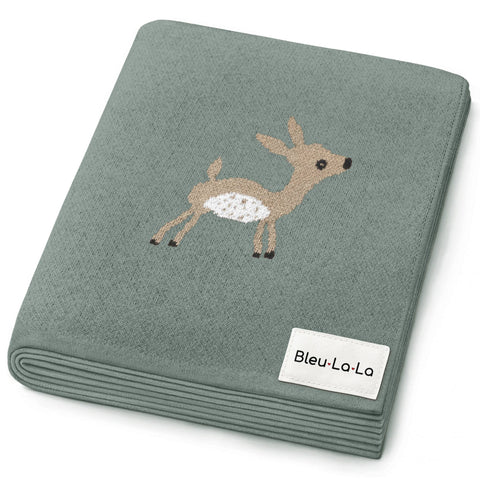 Bleu La La 100% Luxury Cotton Receiving Swaddle Baby Blanket - Deer: Mocha