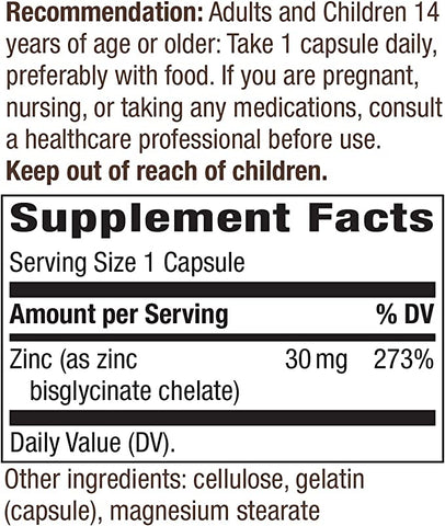 Nature’s Way- Zinc Chelate- 30 mg, 100 capsules